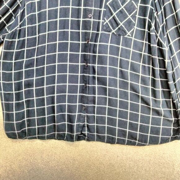 Catherines Button Down Shirt Womens Size 1X Navy Blue Beaded Long Sleeve Grid - Picture 3 of 12